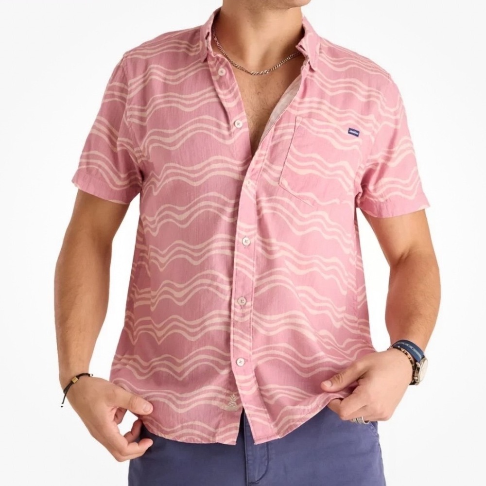 NEW Chubbies Mens XXL Friday Short Sleeve Button Down‎ Stripe Airwave Friday